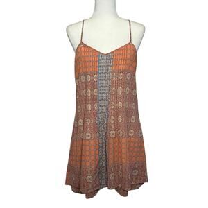 Sanctuary Spring Fling Swing Dress Women's S Coral Geometric Boho Resortwear